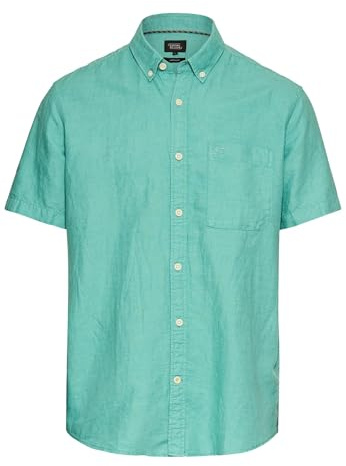 camel active Herren Kurzarmhemd aus einem Baumwoll-Leinenmix Grün, Menswear-L