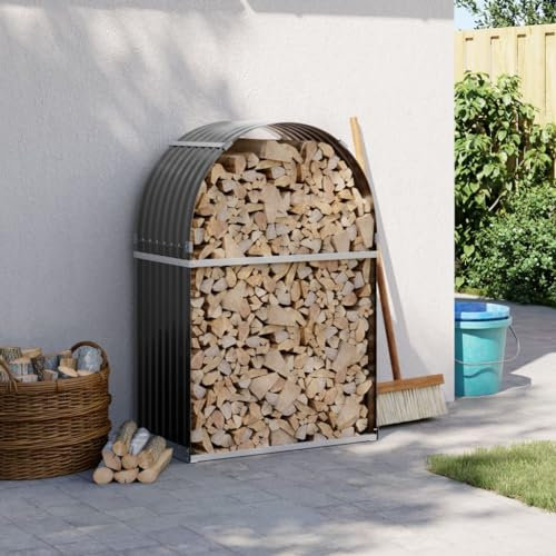 Gecheer Portaceppi,Portalegna,Capanno,Casetta,per Legna,da Esterno,Interno,in Acciaio Zincato,Antracite,80x45x120 cm,Legnaia da Giardino,Esterno,in Acciaio,Metallo,Portalegna da Giardino in Acciaio