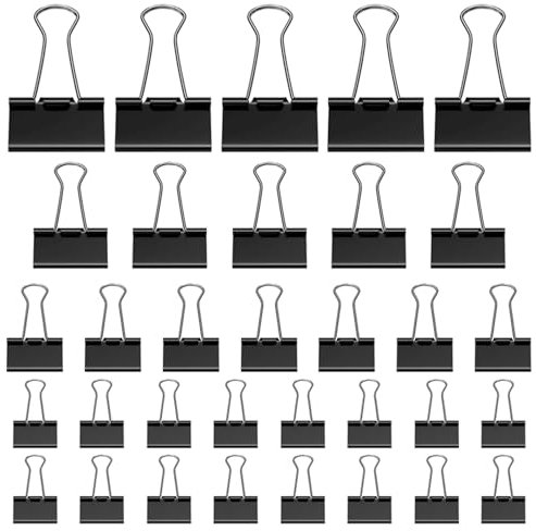 Lot de 105 pinces pliantes noires - 15 mm/19 mm/25 mm/32 mm - Clips de reliure en métal solides et réutilisables pour le bureau, la maison et l'école - Idéal pour le papier et les documents