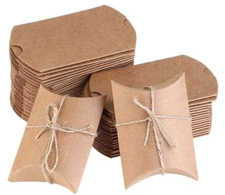100 Stück Vintage Kissen Geschenkbox, Kissen Box Kraftpapier, Retro Kraftpapier Schachtel, Kraft Papier Geschenkbox, Kraft Papier Geschenk Box für Weihnachten, Süßigkeiten (mit Juteschnur)