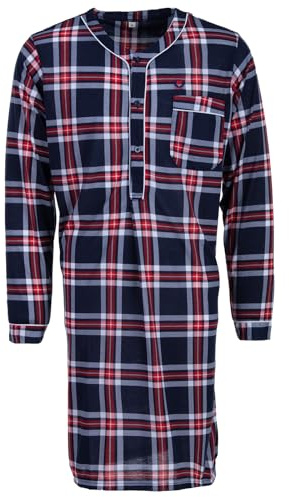 Henry Terre Herren Nachthemd Langarm Tartan Muster Brusttasche Knopfleiste Größe M-3XL Baumwollmix