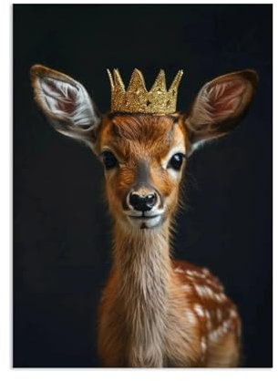 RXNHGJDS Goldkronen-Gemälde-Posterdrucke,Hirsch mit Goldrahmen,Krone,wilde Tiere Afrikas,Poster,Bilder für Schlafzimmer,Heimdekoration,fertig zum Aufhängen,70x50cm(28x20 Zoll) Poster