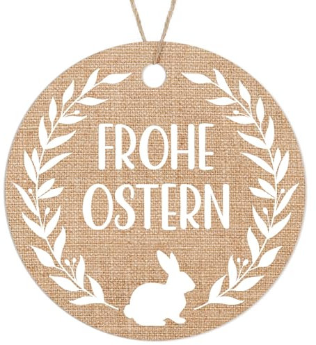 MEJOSER 50 Stück Geschenkanhänger Frohe Ostern 5cm Osterhase Kranz Anhänger 5cm Etiketten Papieranhänger Geschenk Ostergeschenke Deko Tags Label mit Schnur