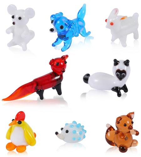 WEWAYSMILE 8 Piezas Figuras De Vidrio Soplado a Mano Los Animales De Cristal Incluyen Zorro Pollo Ardilla Conejo Ratón Erizo Cachorro para Regalos De Decoración del Hogar
