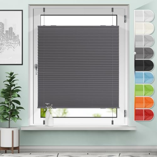 Plissee Klemmfix Plisseerollo ohne Bohren Anthrazit B65 x H120cm Klemmträger Blickdicht und lichtdurchlässig Jalousie Faltrollo Sichtschutz und Sonnenschutz Rollo für Fenster