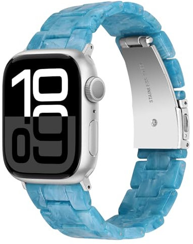 Miimall Resin Strap Compatible with Apple Watch Series 11 10 9 8 7 6 5 4 SE 3 2 1, Lightweight Band for iWatch 42mm(Series 10 11) 41mm 40mm 38mm, Adjustable Bracelet for Women Men-Blue Marble