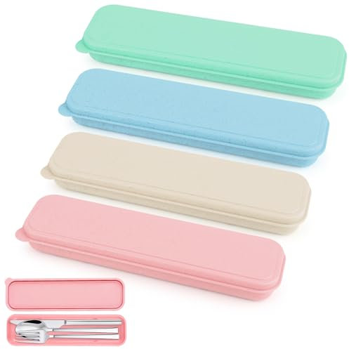 KILDOWS 4 Piezas Caja De Cubiertos, Caja de Cubiertos Portátil de Viaje, Estuche de Almacenamiento para Cubiertos Reutilizable, Utensilios, para Acampar Viajes Picnics