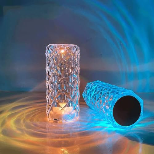 2er-Pack Kristall-Diamant-Rosen-Tischlampen – Fernbedienung und Touch-Steuerung, 16 farbwechselnde LEDs, einstellbare Helligkeit, wiederaufladbar, Rosen-Projektionslicht für Schlafzimmer, Wohnzimmer
