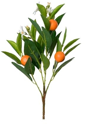 Home4You Kunstpflanze Orangenzweig - H 58 cm - Grün - Orange - Kunststoff - mit Blüten und Orangen