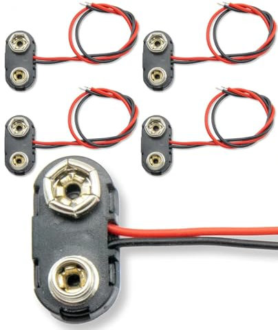 MOONBUY 5 PCS 9V Battery Clip Connector PP3 Snap T-Type Plug with 150 mm Flying Leads