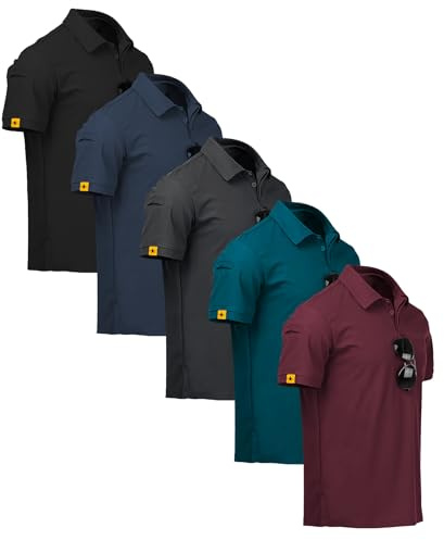 ZITY 5 Pack Polo Uomo Manica Corta Maglietta Traspirante ad Asciugatura Rapida Uomo Polo Estate Camicia Sportiva Camicia da Golf Regular Fit Polo Uomo(2XL)