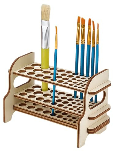 PH PandaHall Holz-Pinselhalter, 51-fach-Pinsel-Organizer-Ständer 2-stöckiger Tischständer zur Aufbewahrung von Künstlerpinseln für Malpinsel, Stifte, Bleistifte, Kunsthandwerk, 18 x 8 x 11 cm