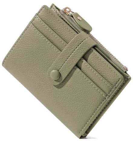 Mexgcom Portafoglio Donna Piccolo in Pelle da Donna, Mini Ladies Piccolo Portafoglio con Cerniera e Schermatura RFID, Squisito Piccolo Portafoglio Grande Capacità, Porta Carte di Credito (Verde)
