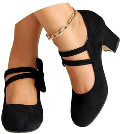 Zapatos tradicionales para mujer, color negro, gris, plano, azul y beige, zapatos de tacón ancho, elegantes zapatos de tacón pequeño para primavera, para tirolesas, tacones altos
