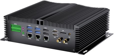 Mavsloly Fanless Industrial PC, Mini Desktop Computer with i7-1260P, 32G RAM 1T SSD, COM R232/ 422/485, Triple 2.5G LAN, GPIO, 4K, Wi-Fi, WOL Support, Wide Voltage, 2*HDMI, 1*DP, Windows 11 Pro