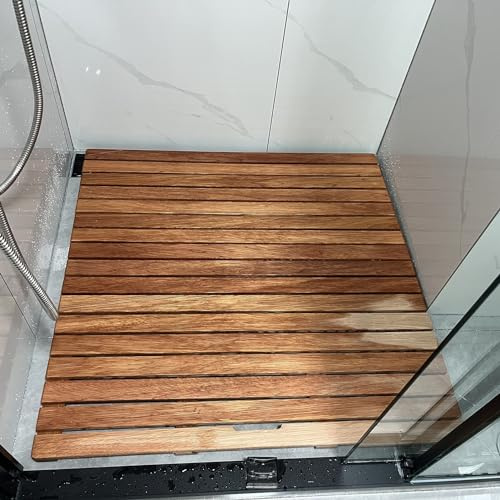 Tapis de bain antidérapant en bois de luxe, écologique et résistant – Grand caillebotis de douche et de salle de bain en caillebotis naturel, tapis de bain d'intérieur moderne et élégant (70