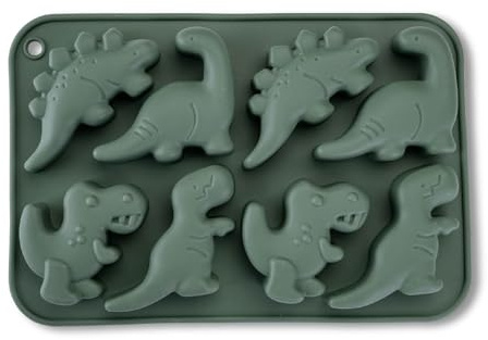Fackelmann Eiswürfelform Dino aus Silikon – Flexibel und stabil, für Eiswürfel in süßen Dino-Designs, Graugrün, wiederverwendbar und spülmaschinengeeignet, 19x13x2 cm, Grün