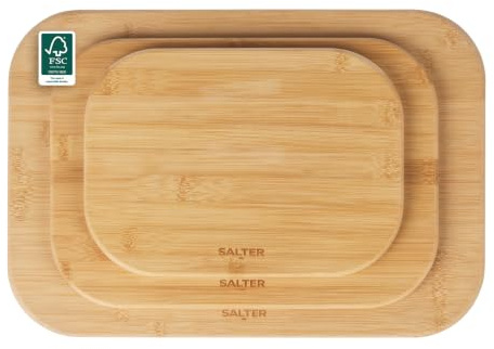 Salter Simply Prep Schneidebrett-Set aus Bambus, 3-teilig, 28/34/43 cm | FSC®-Bambus, geölte Oberfläche, abgerundete Kanten, schützt Arbeitsplatten vor Kratzern, zum Vorbereiten und Servieren