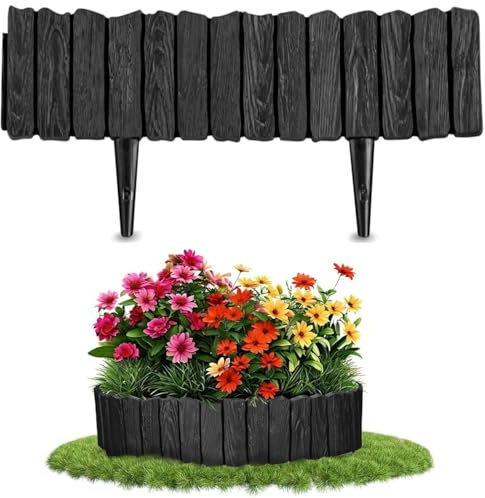 KAHEIGN Garden Edging Border, 22CM x 230CM Wood Effect Lawn Edging Flexible Landscape Fence for Garden Border, Flower Bed, Yard Pathway and DIY Landscaping (Black)