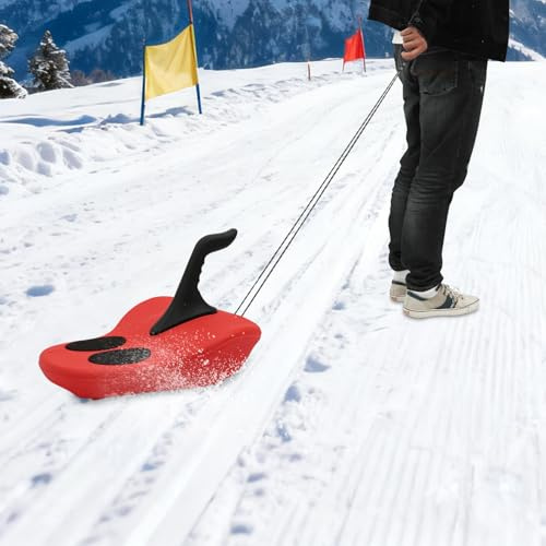 Schlitten Bob für Kinder & Erwachsene Zipfelbob 100kg Tragkraft Kinderschlitten mit Griff & Zugseil Zipflracer Snowboard Lenkschlitten für Schnee/Sand/Gras Outdoor Sportgerät (Rot)