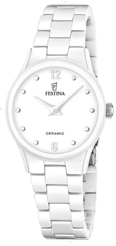 FESTINA Damenuhr Analog Keramikarmband Weiß Ceramic Armbanduhr F20751/1 | Quarz-Uhrwerk, Kratzfestes Mineralglas, Spritzwassergeschützt 3 ATM, Keramikarmband, Ceramic, Damenuhr, Armbanduhr, F20751/1