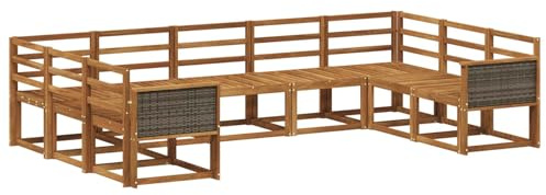 vidaXL Outdoor-Sofagarnitur 9 pcs Natur Massivholz Akazie, Akazienholz Gartensofa Set, modernes, wetterfestes Möbel für Garten, Poollounge, Bequeme Sitzmöbel