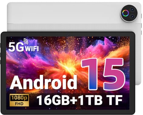 Gleeso Tablet 10 Inch Android 15 Tablets, 16GB RAM 1TB TF, Android Tablet 1332 * 800 HD, 5G WiFi, BT5.4, 5MP Dual Camera, Tab PC 5000mAh Battery, Widevine L1 (White)