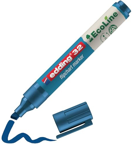 edding 32 EcoLine Flipchartmarker - blau - 1 Stift - Keilspitze 1-5 mm - Stift zum Schreiben und Markieren auf Flipcharts - Tinte schlägt nicht durch Papier - trocknet nicht aus - nachfüllbar