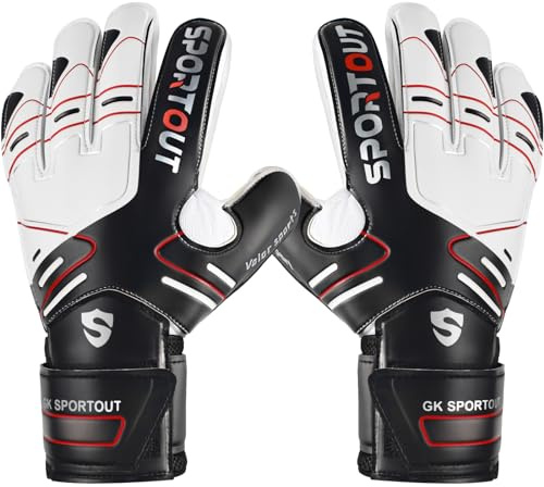 Sportout Youth&Adult Goalie Goalkeeper Gloves,Strong Grip for The Toughest Saves, with Finger Spines to Give Splendid Protection to Prevent Injuries,3 Colors (Black, 8)