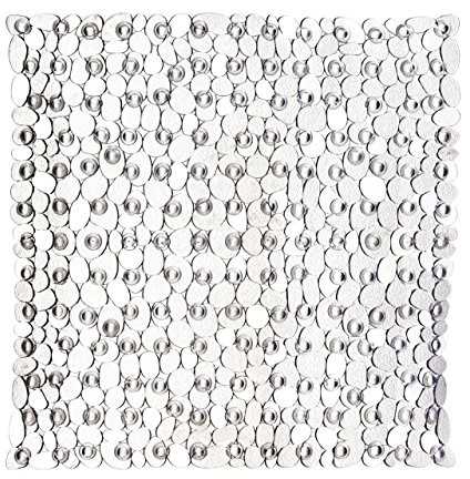 Premier Housewares Bath Mats PVC Non Slip Clear Bath Mat With Suction Grips Stylish Design Square Shaped Mats For Bathroom With Pebble Design 1 x 54 x 54