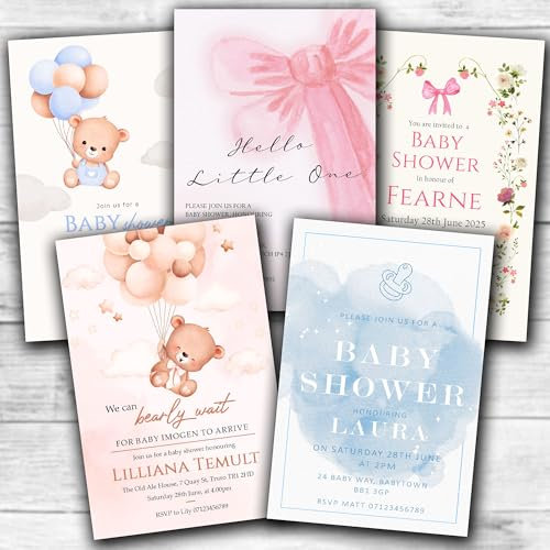 Baby Shower Invitations Party - Personalised (Various designs & colours to choose from)