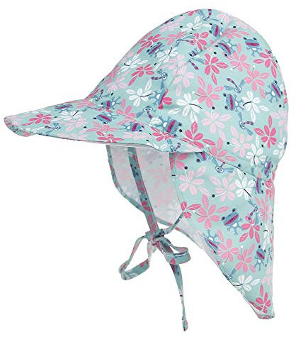 LACOFIA Baby Sonnenhut mit Bindebändern und Nackenschutz Kinder Strand Mützen Kleinkind Sommer Visier Cap Frosch 2-5 Jahre