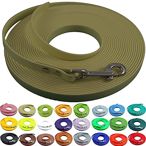 bio-leine leichte 9mm Biothane Schleppleine ohne Handschlaufe - 3 bis 25m I für kleine Hunde, 3m in Military Olive I schmutzabweisende & Wasserabweisende Hundeleine Leine