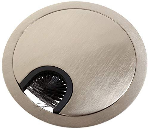 80mm Brushed Nickel Desk Grommet with Brush Computer Table Surface Cable Tidy Management