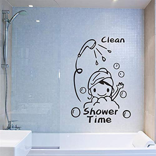 Lankater Wall Sticker Propre Douche Temps Mignon Petite Fille Enfant Salle de Bains en Verre de Porte Stickers muraux Accueil Décoration Stickers