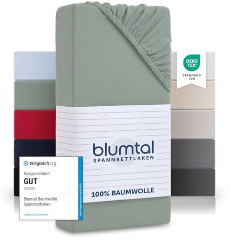 Blumtal® Basics Spannbettlaken Topper 200x200cm Jersey im 2er Set - Bettlaken 200x200cm aus 100% Baumwolle - Oeko-TEX zertifiziertes Spannbetttuch 200x200 - Topper Bettlaken - Summergreen - Grün