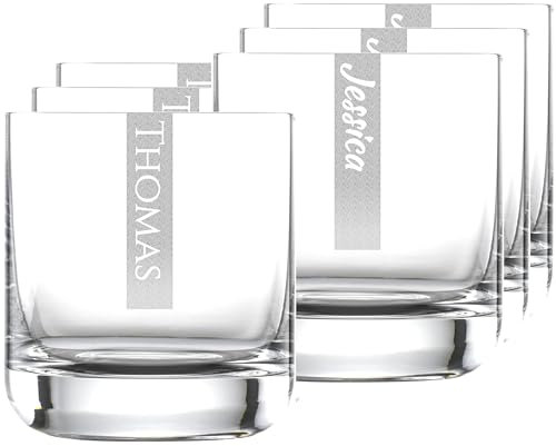 Miriquidi 6X Whiskyglas mit Gravur 6er Set | 300ml Schott Glas mit Namen | LogoGlas | Spülmaschinenfest | Trinkglas & Individuelle Lasergravur