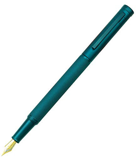 Hongdian Dark Green Forest Series Fountain Pen, Extra Fine Nib Metal Chiselled Aluminum Barrel Ink Pen with Pen Case Set