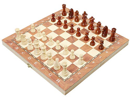 Tablero Madera Ajedrez Magnetico,3 EN 1 Ajedrez y Damas Backgammon en Estuche con portátil de Tablero Plegable para niños y Adultos