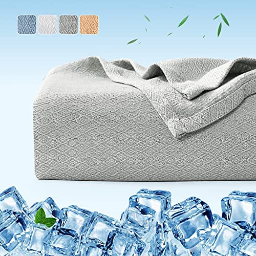 Luxear Manta Bambú Verano Fresco 150 * 200cm, Manta con Fibra de Enfriamiento Japonesa Q-MAX>0.3, Transpirable Suave, Anti Estático, Alivia Sudor y Ayuda Sueño para Cama, Sofá-Gris