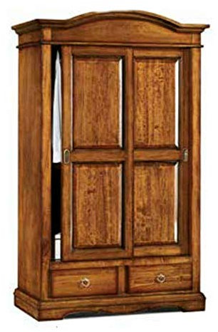 Mar.c.a. Design, Armario Ropero Grande, Armario Dormitorio de Madera, Nogal - Armario con Puertas Correderas, Barra Armario y 2 Cajones - Mueble Dormitorio 122x59x200H, Estilo Clásico - Made in Italy