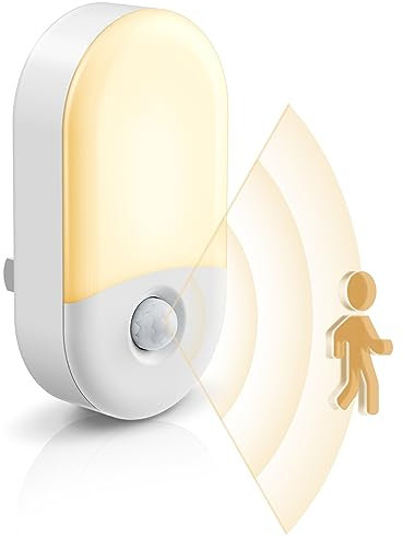 L LOHAS LED Luz nocturna con sensor de movimiento, paquete de 2, luz nocturna activada por movimiento, luces nocturnas enchufables en sensor de movimiento de pared, 3000 K, blanco cálido, brillo