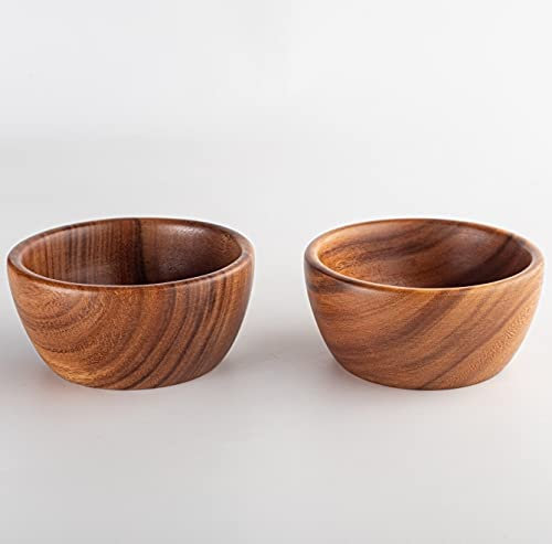 Acacia Wooden Salad Bowls (Set of 2): 6 x 2 Individual Wood Serving Bowls for for Fruits, Cereal, or Soup - Handmade from a Single Organic Piece of Acacia Wood, Food Safe