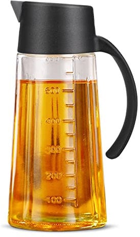 Tigerkinwit Distributeur D'huile D'olive 650 ml Couvercle Automatique Distributeur Bouteille Huile avec Poignée Antidérapante pour Grillades Pâtes Barbecue(Noir)
