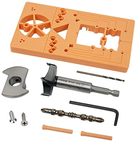 flintronic Broca para bisagras ocultas, Guía de perforación de bisagra oculta de 35 mm, con posicionador Forstner, Herramientas de carpintería adecuadas para puertas de armario