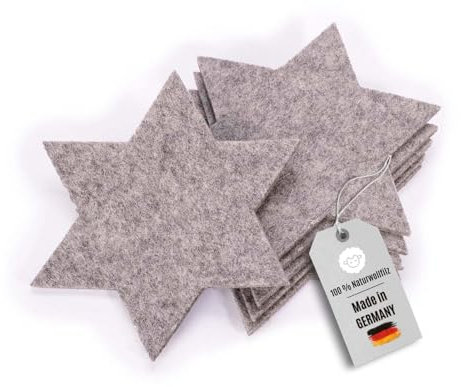 kontor28® - Untersetzer Weihnachten aus 100% Reinem Wollfilz | Filzuntersetzer Weihnachten Made IN Germany - 6er-Set - Motiv Stern | Weihnachtsuntersetzer schmutz- und wasserabweisend, Farbe Grau