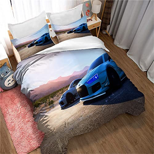 CHAOSE-DEB Need for Speed Race Mikrofaser Quiltset Mit Reißverschluss Bettwäsche Bettbezug Und Kissenbezüge (50x75cm) Pflegeleicht Weich Für Erwachsene Teenager (Stil 02,200 x 200 cm)
