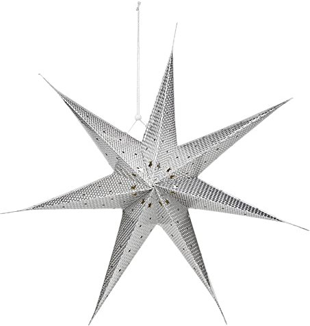 URBNLIVING Large LED Decorative Festive Hanging Christmas Paper Star Xmas Lantern (Silver)