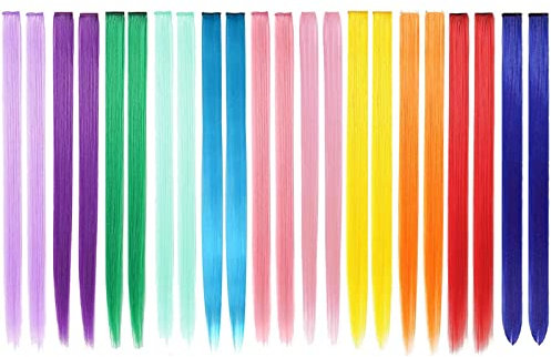 22 PCS Farbige Haarverlängerung in 11 Farben, Bunte Haarverlängerungen Clip, Farben Haarteil, Regenbogen Haarverlängerungen, Bunte glatte Haarverlängerungen Clip in Kostümen Haarteil für Mädchen 55cm
