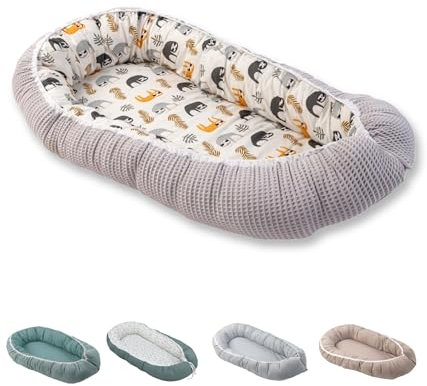 ULLENBOOM Babynest - 100% OEKO-TEX Materialien & Made in EU, Grau Faultiere - Babynestchen Neugeborene aus kuscheliger Baumwolle, Ideal als Reisebett & Kuschelnest geeignet